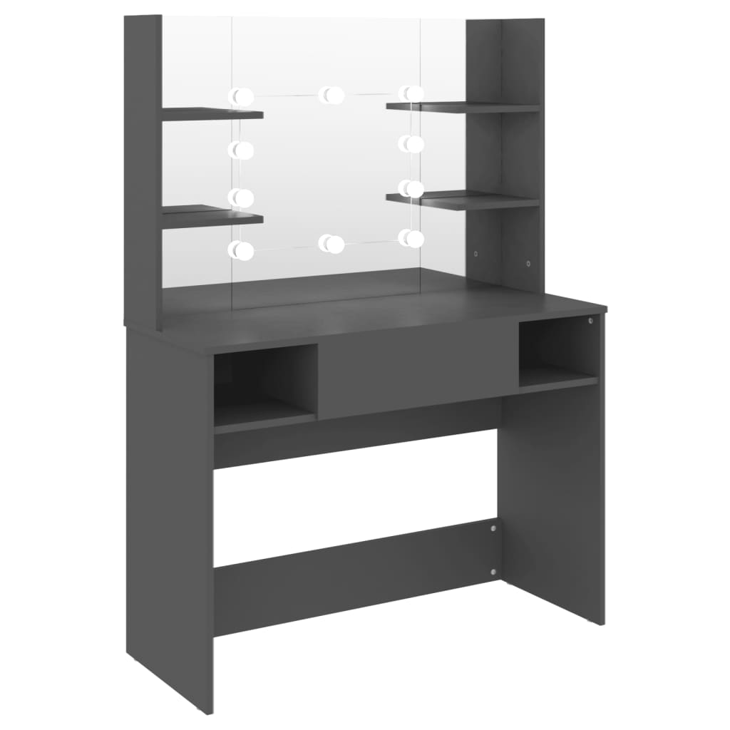 Modern Wooden Makeup Vanity Desk Dressing Table With LED Lights Mirror & Storage