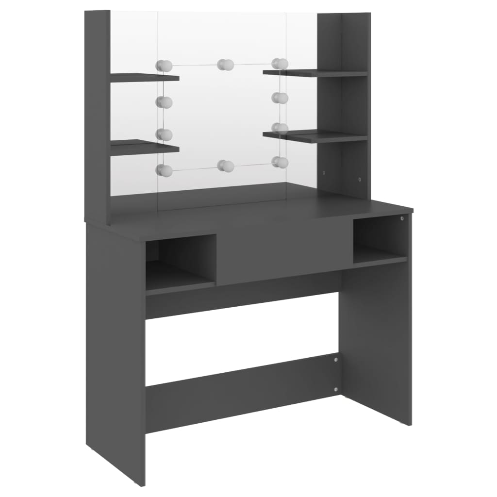Modern Wooden Makeup Vanity Desk Dressing Table With LED Lights Mirror & Storage