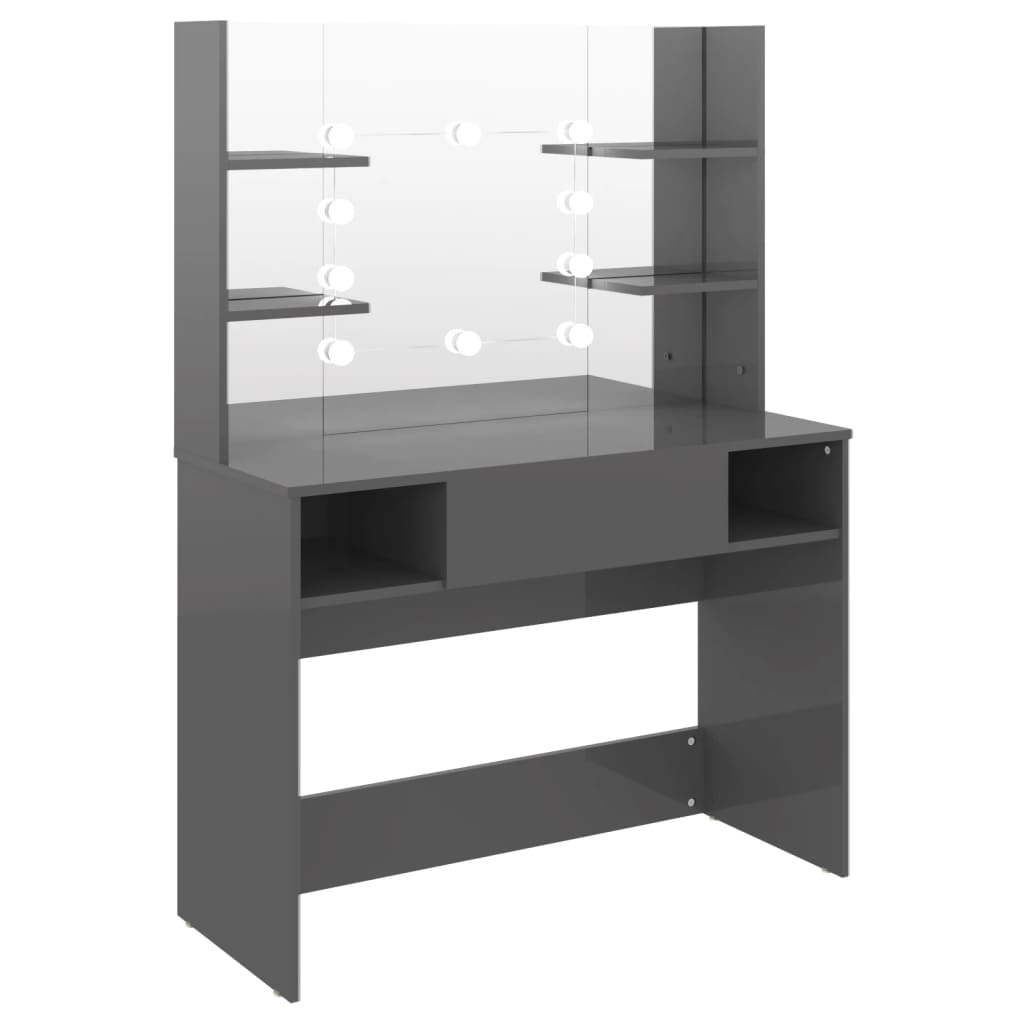 Modern Wooden Makeup Vanity Desk Dressing Table With LED Lights Mirror & Storage