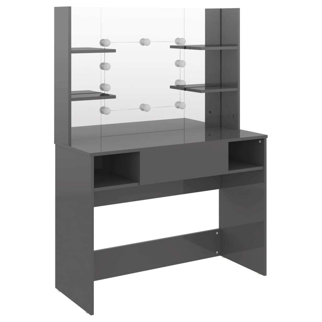 Modern Wooden Makeup Vanity Desk Dressing Table With LED Lights Mirror & Storage