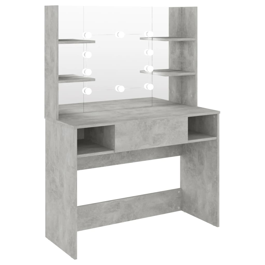 Modern Wooden Makeup Vanity Desk Dressing Table With LED Lights Mirror & Storage