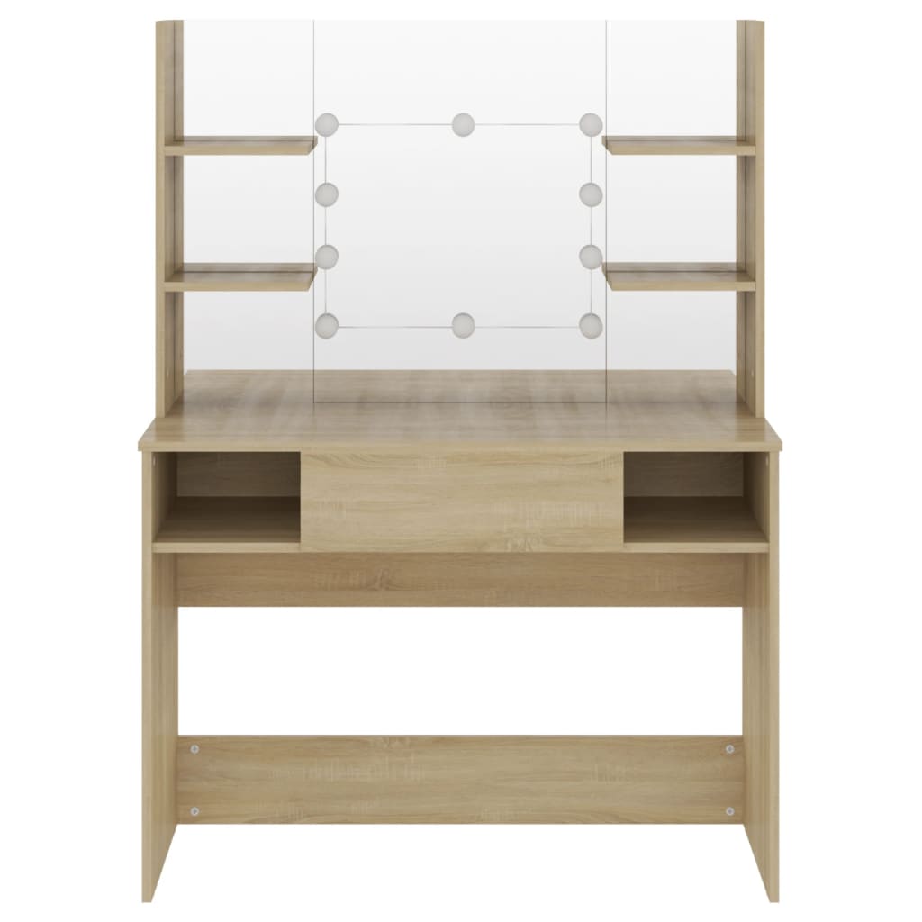 Modern Wooden Makeup Vanity Desk Dressing Table With LED Lights Mirror & Storage