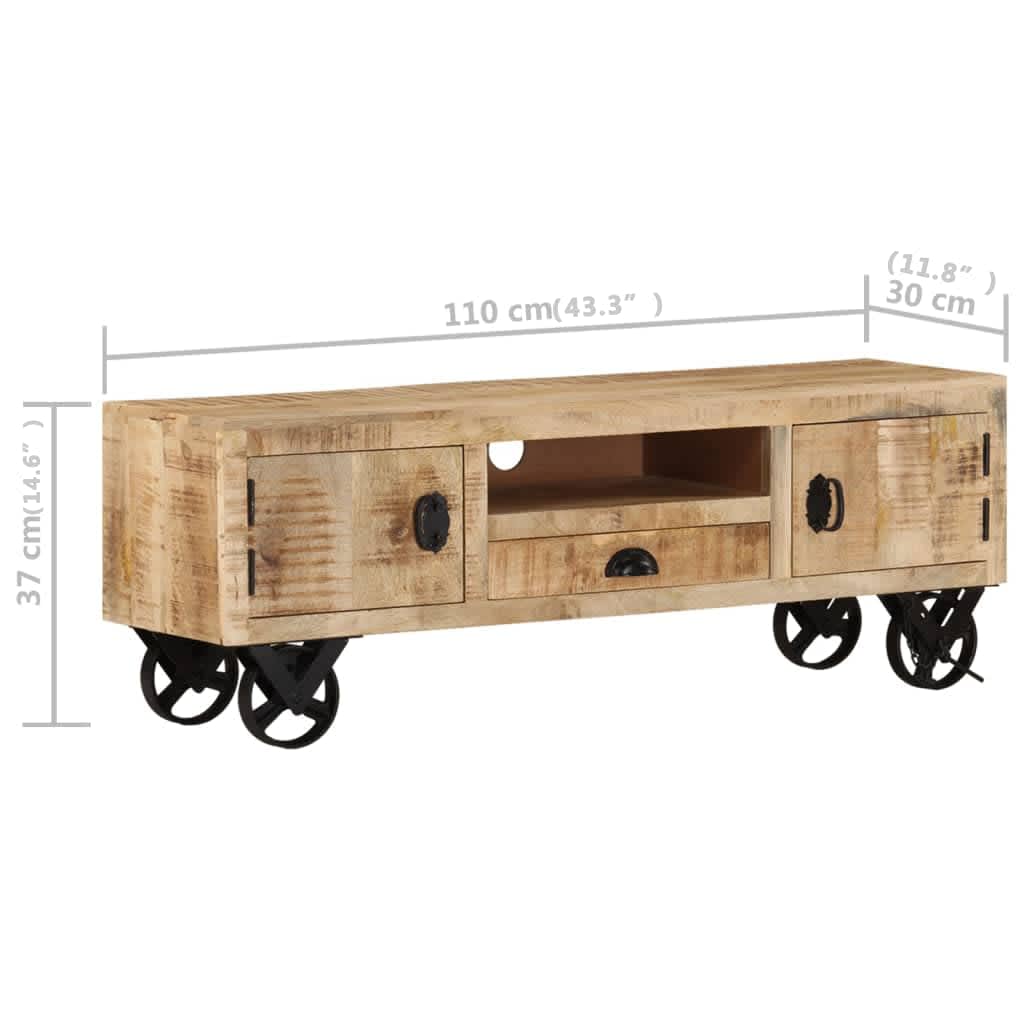 TV Cabinet with Wheels 110x30x37 cm Rough Mango Wood