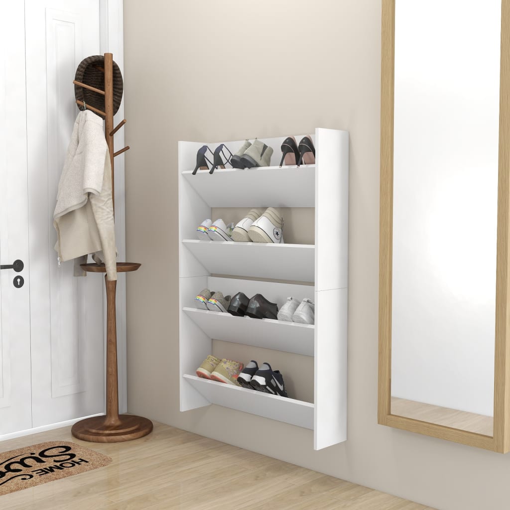 Wall Shoe Cabinet 2 pcs White 80x18x60 cm Engineered Wood