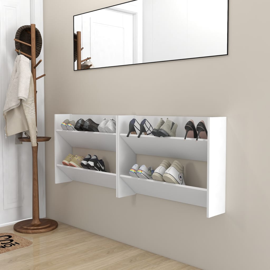 Wall Shoe Cabinet 2 pcs White 80x18x60 cm Engineered Wood