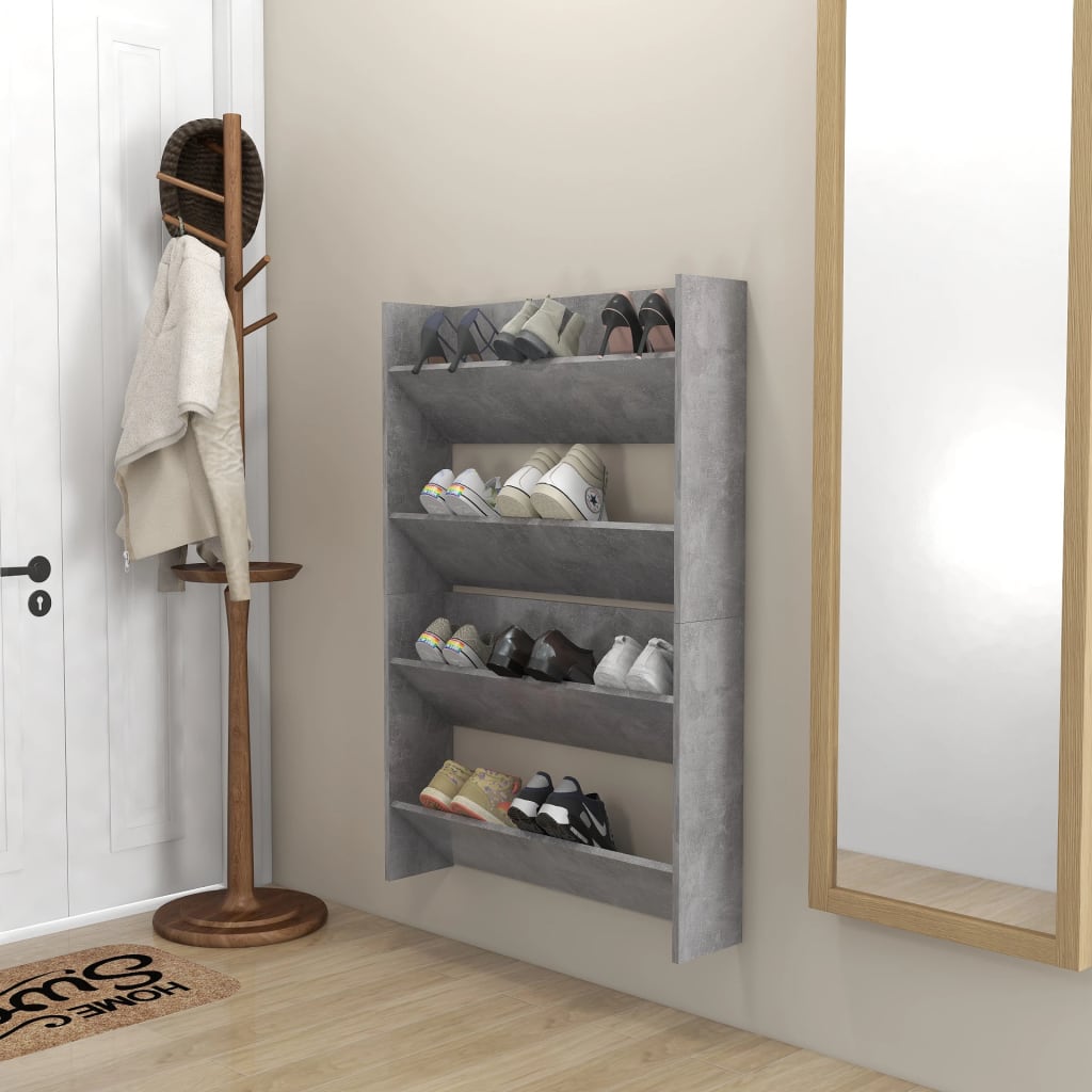 Wall Shoe Cabinets 2 pcs Concrete Grey 80x18x60 cm Engineered Wood