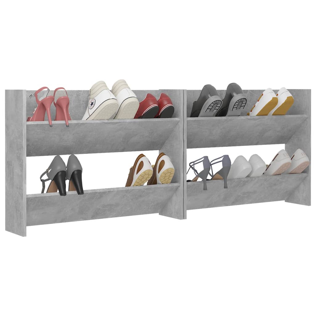 Wall Shoe Cabinets 2 pcs Concrete Grey 80x18x60 cm Engineered Wood