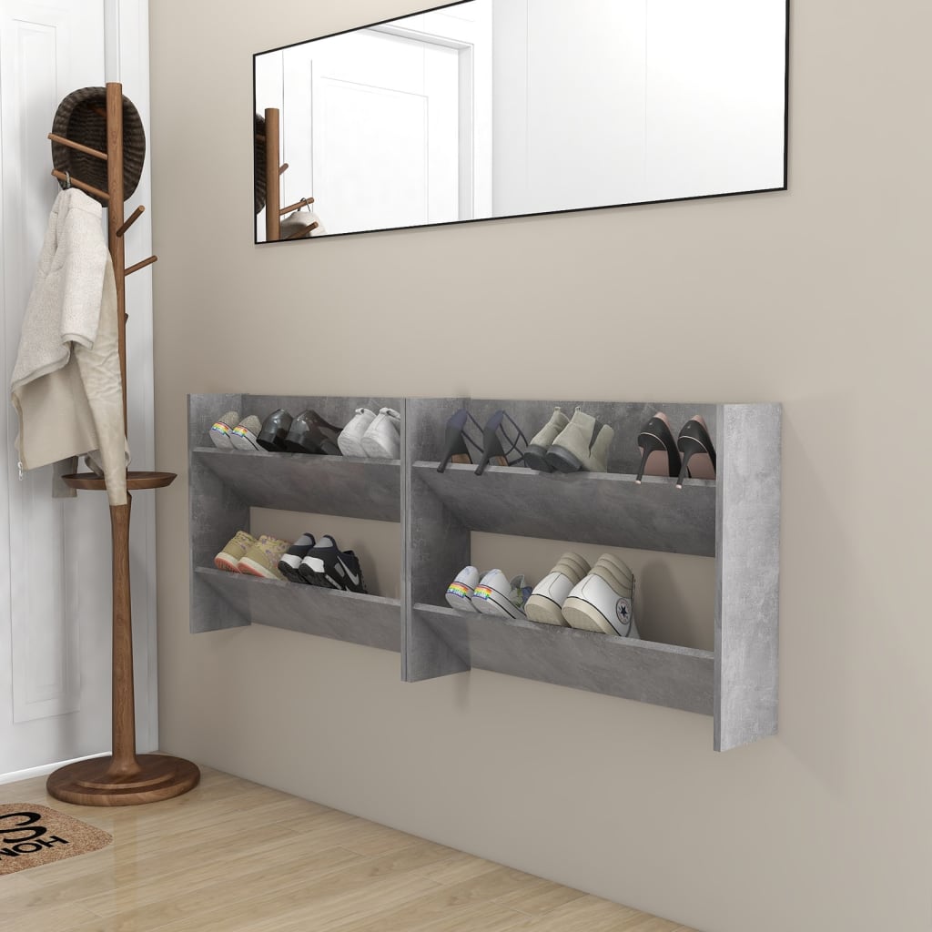 Wall Shoe Cabinets 2 pcs Concrete Grey 80x18x60 cm Engineered Wood