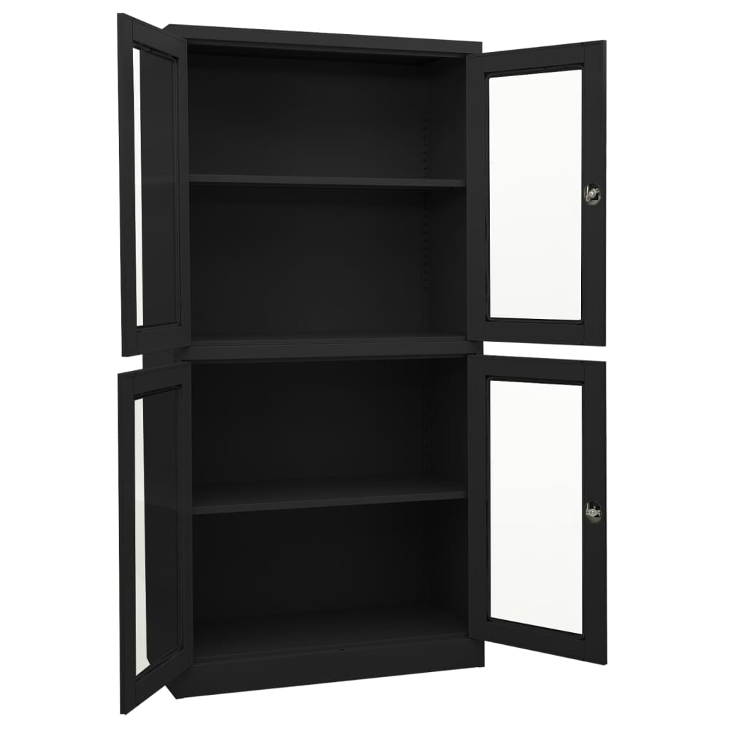 Office Cabinet Anthracite 90x40x180 cm Steel and Tempered Glass