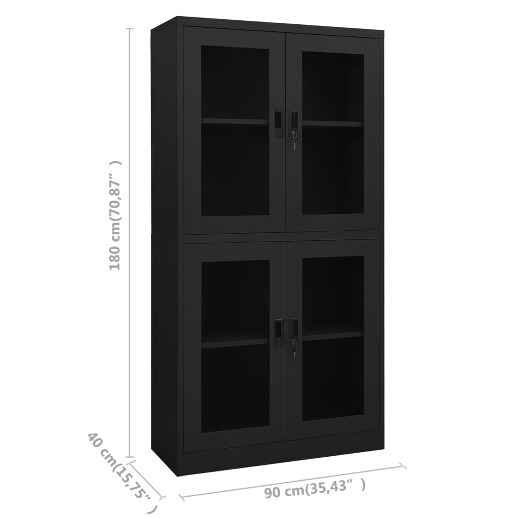 Office Cabinet Anthracite 90x40x180 cm Steel and Tempered Glass