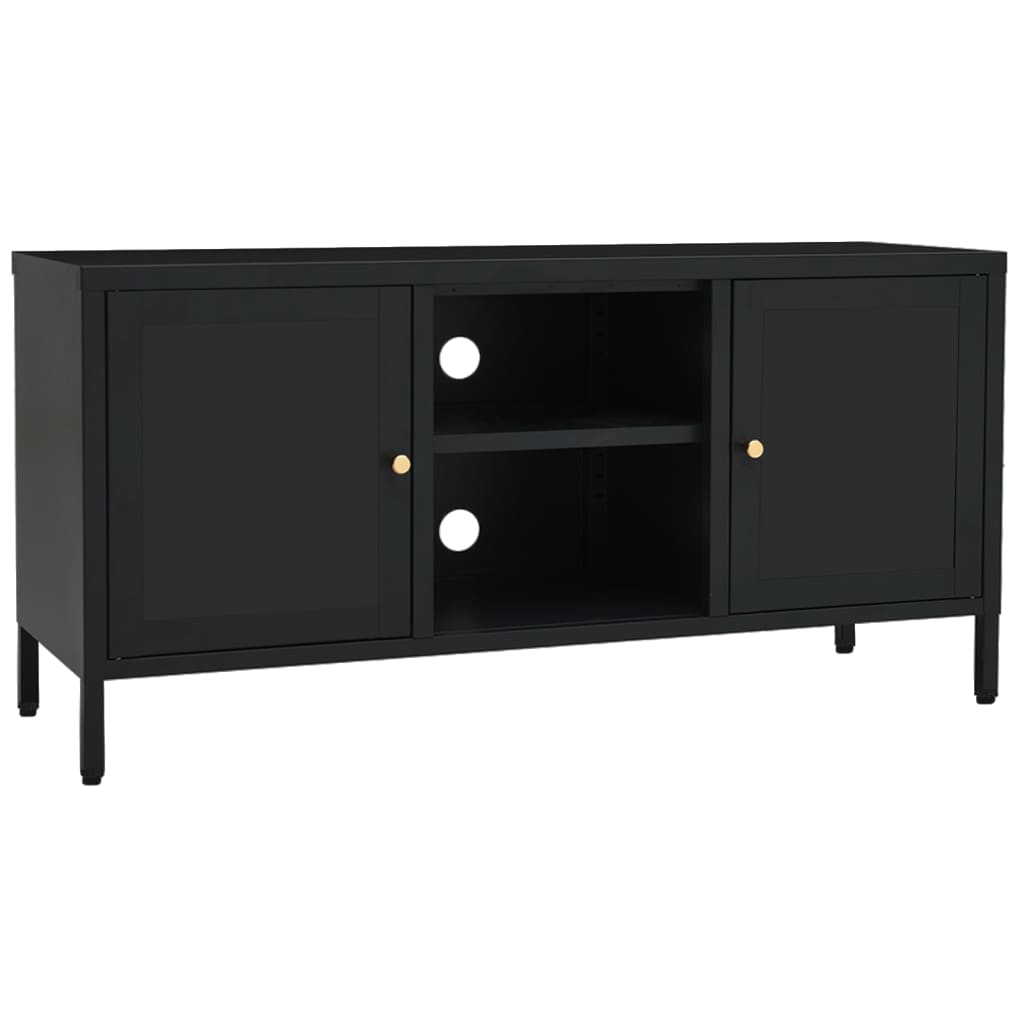 TV Cabinet Black 105x35x52 cm Steel and Glass