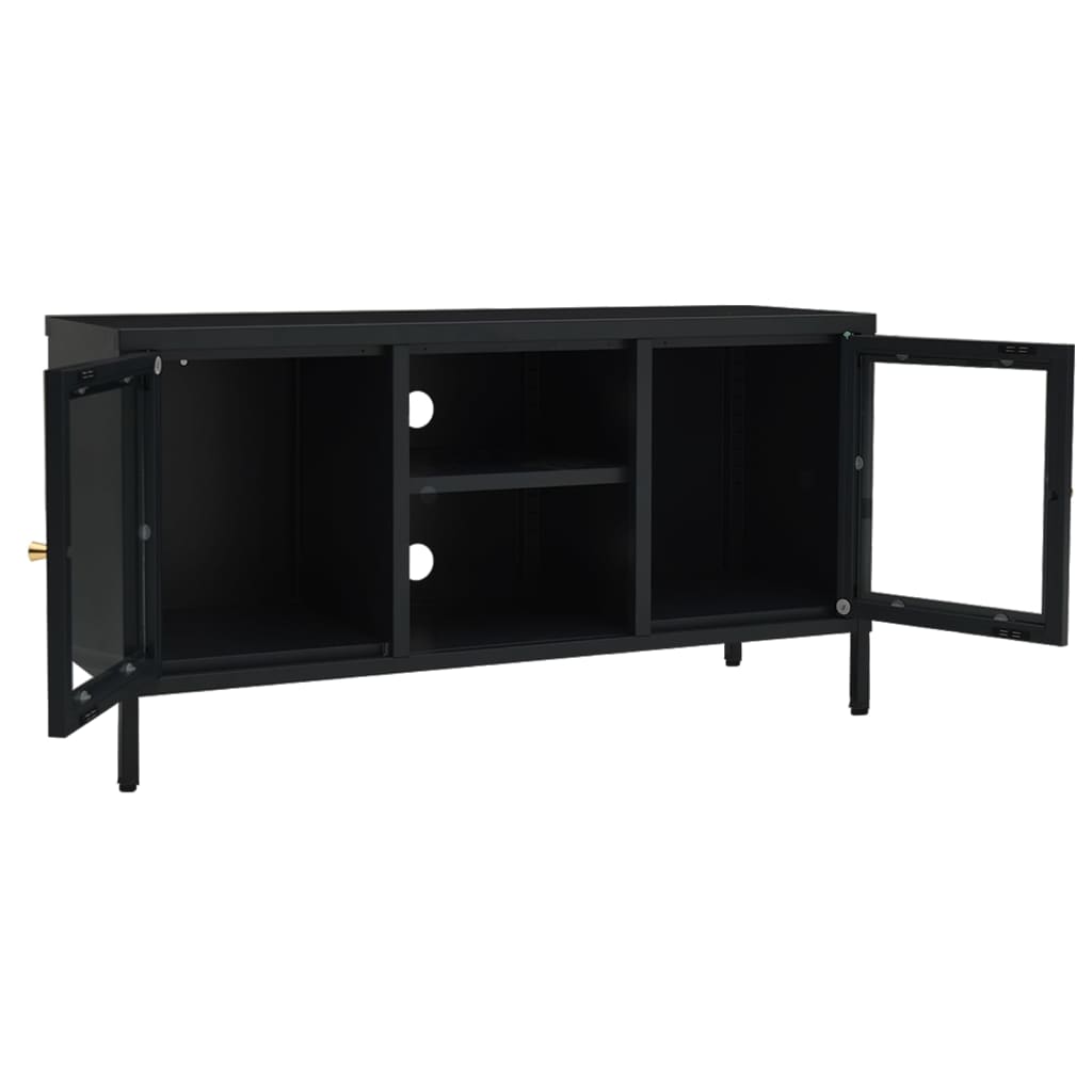 TV Cabinet Black 105x35x52 cm Steel and Glass