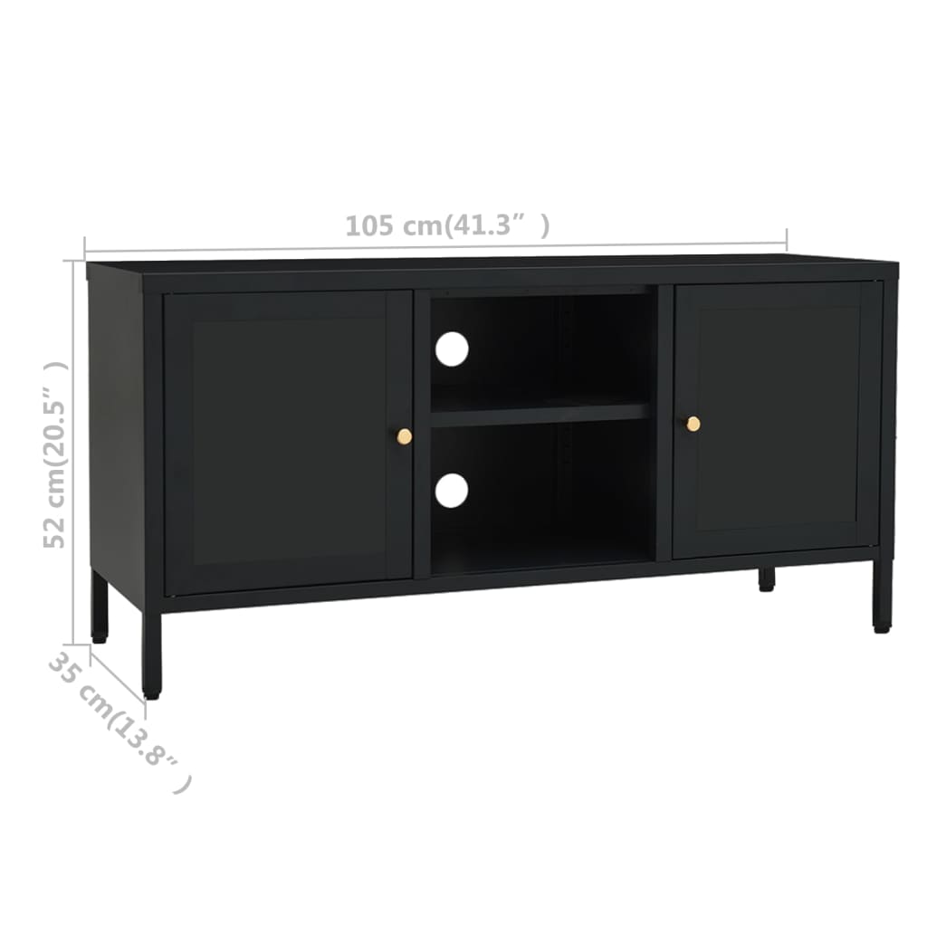 TV Cabinet Black 105x35x52 cm Steel and Glass