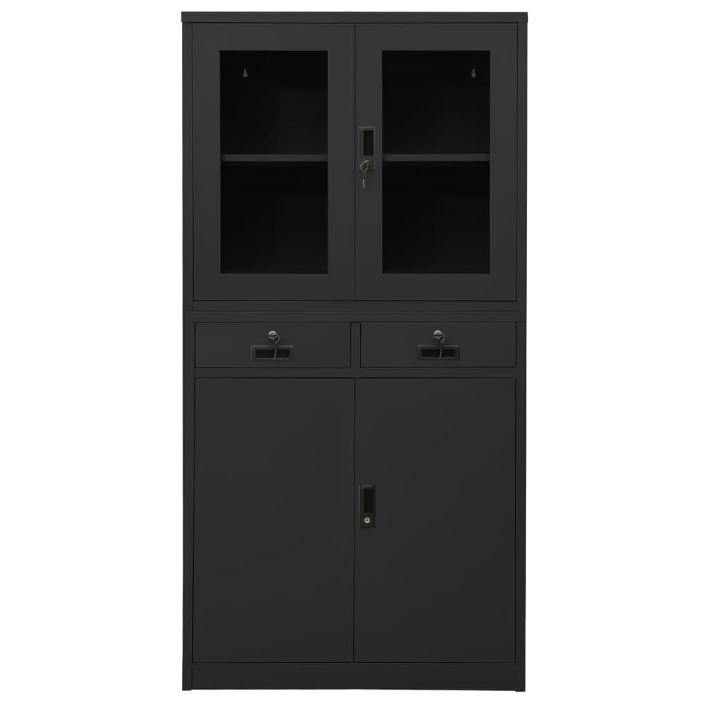 Office Cabinet Anthracite 90x40x180 cm Steel and Tempered Glass