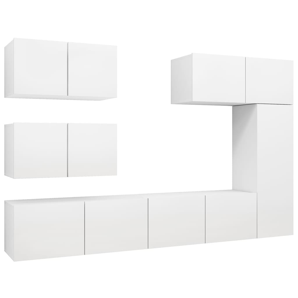 6 Piece TV Cabinet Set White Engineered Wood