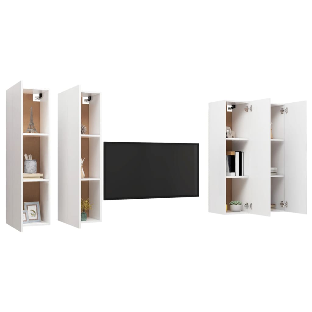 3078742 vidaXL 4 Piece TV Cabinet Set White 30,5x30x110 cm Engineered Wood (2x803363)