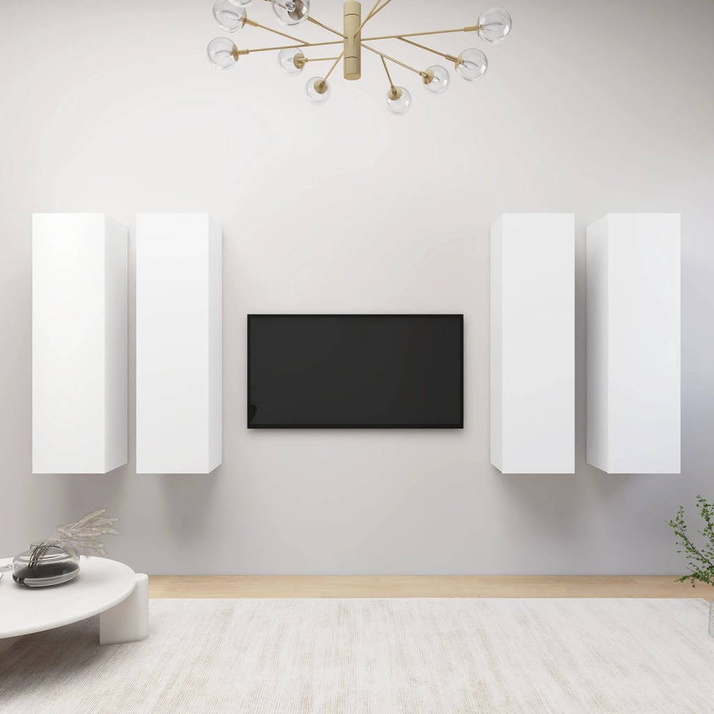 3078742 vidaXL 4 Piece TV Cabinet Set White 30,5x30x110 cm Engineered Wood (2x803363)