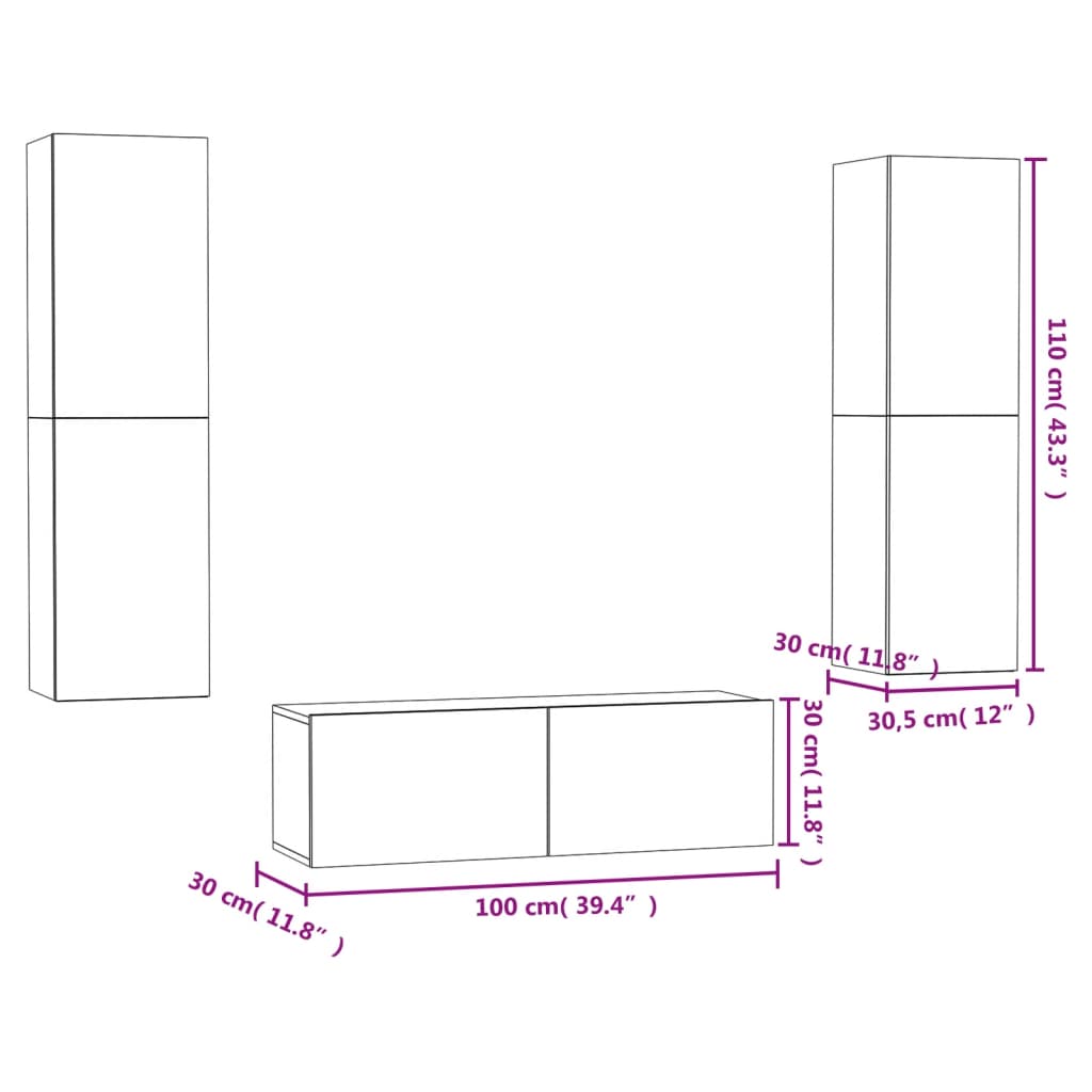 3 Piece TV Cabinet Set Concrete Grey Engineered Wood
