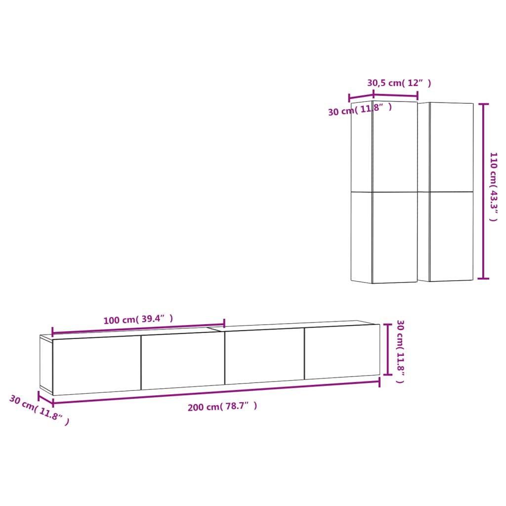4 Piece TV Cabinet Set Concrete Grey Engineered Wood