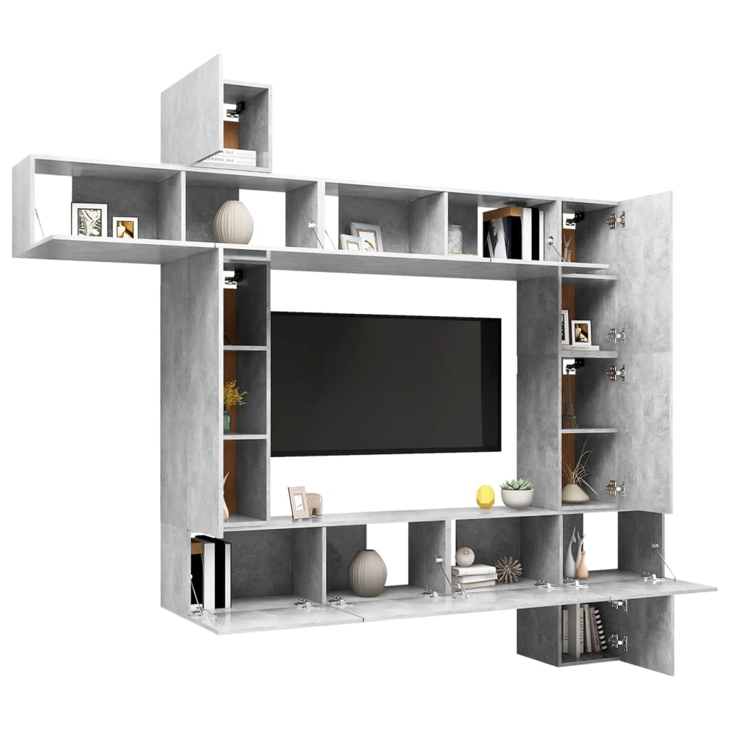 9 Piece TV Cabinet Set Concrete Grey Engineered Wood