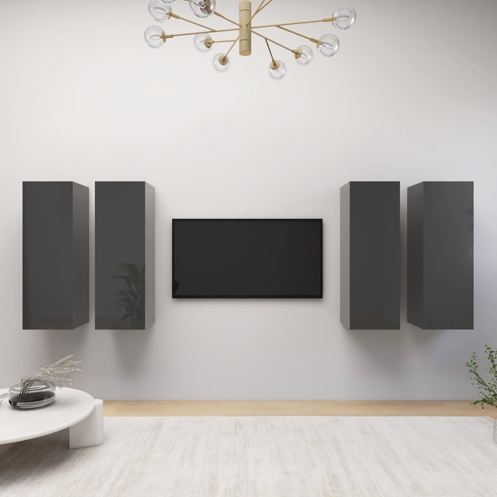 TV Cabinets 4 pcs High Gloss Grey 30.5x30x90 cm Engineered Wood