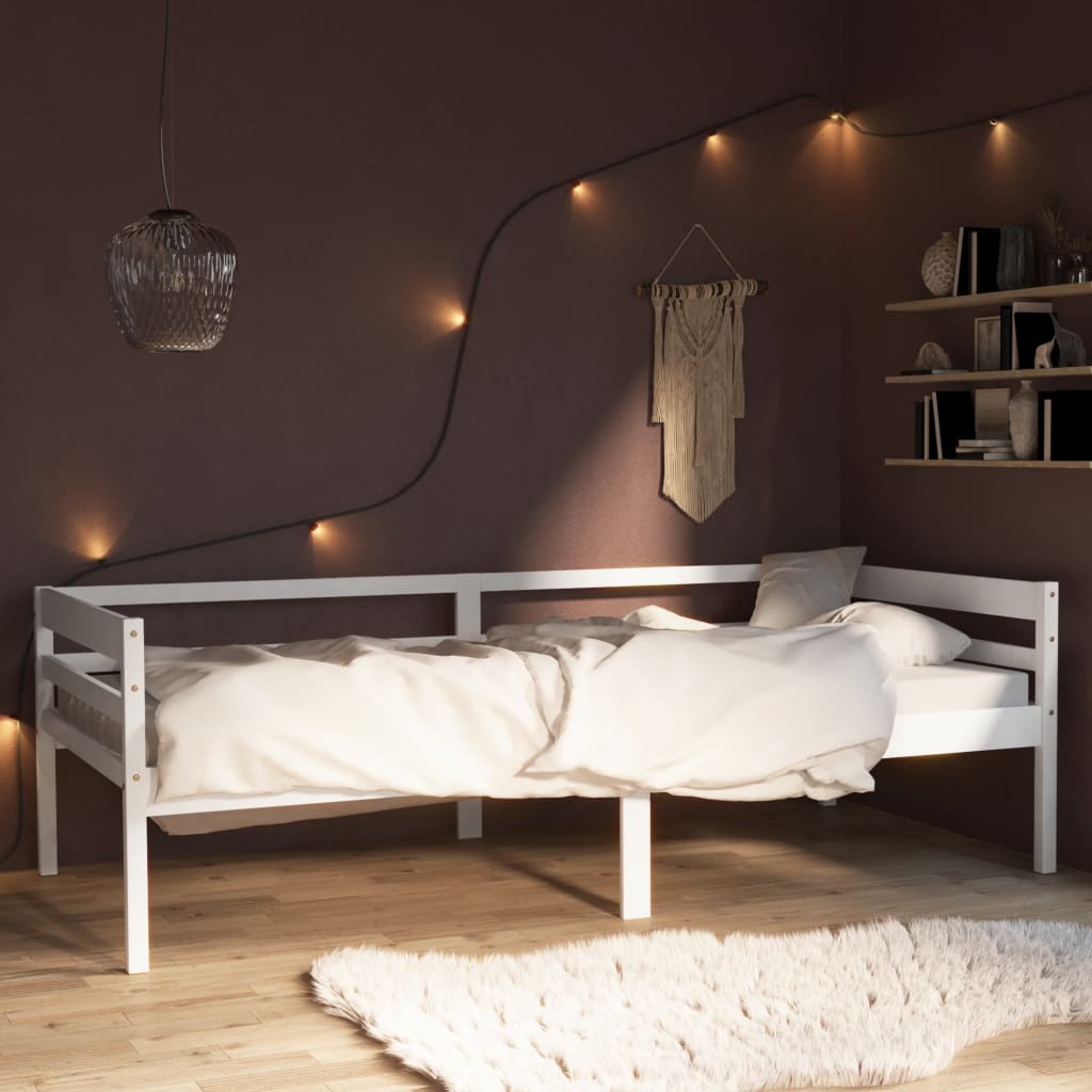 Bed Frame without Mattress White Solid Pinewood 90x200 cm