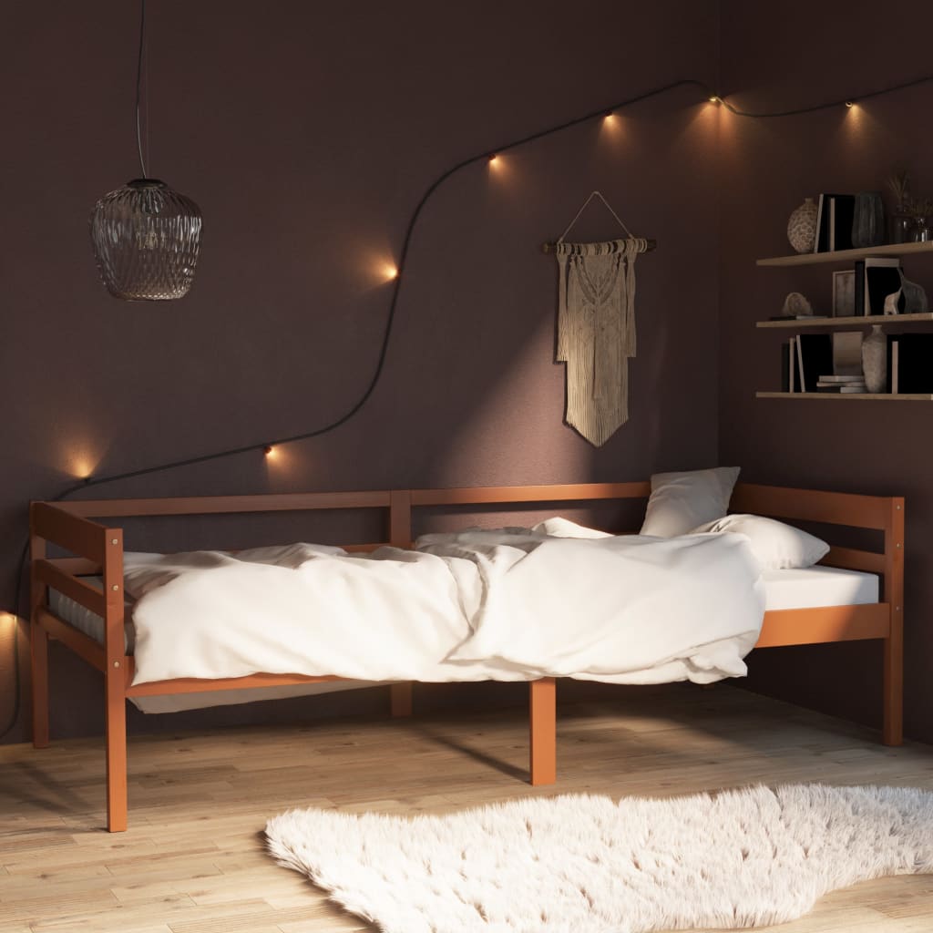 Bed Frame without Mattress Honey Brown Solid Pinewood 90x200 cm