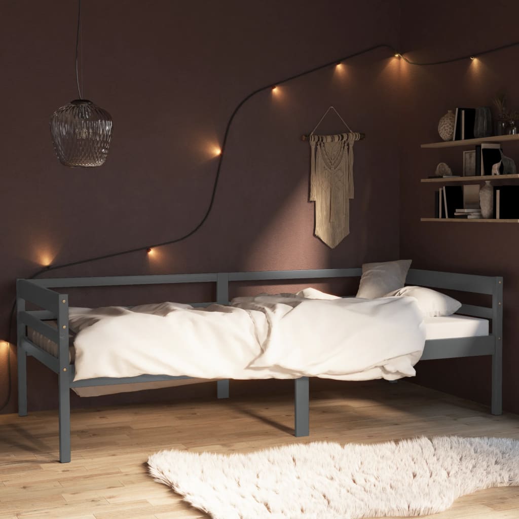 Bed Frame without Mattress Dark Grey Solid Pinewood 90x200 cm