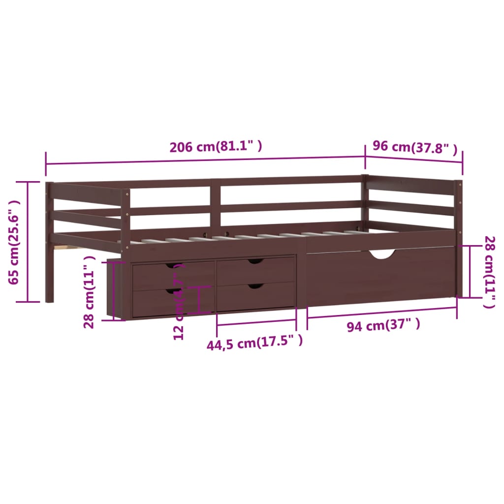 Bed Frame with Storage without Mattress Dark Brown 90x200 cm