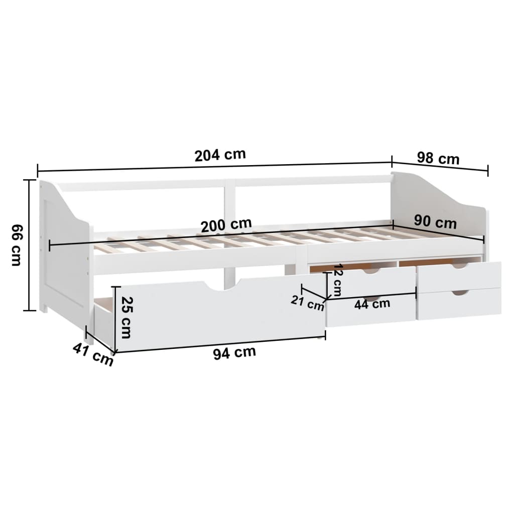 3-Seater Day Bed without Mattress White Solid Pinewood 90x200cm
