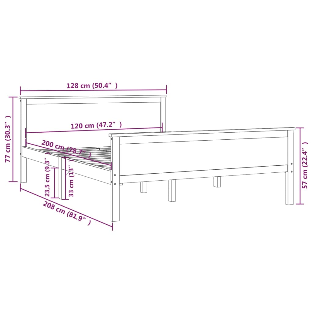 Bed Frame without Mattress Solid Wood Pine 120x200 cm