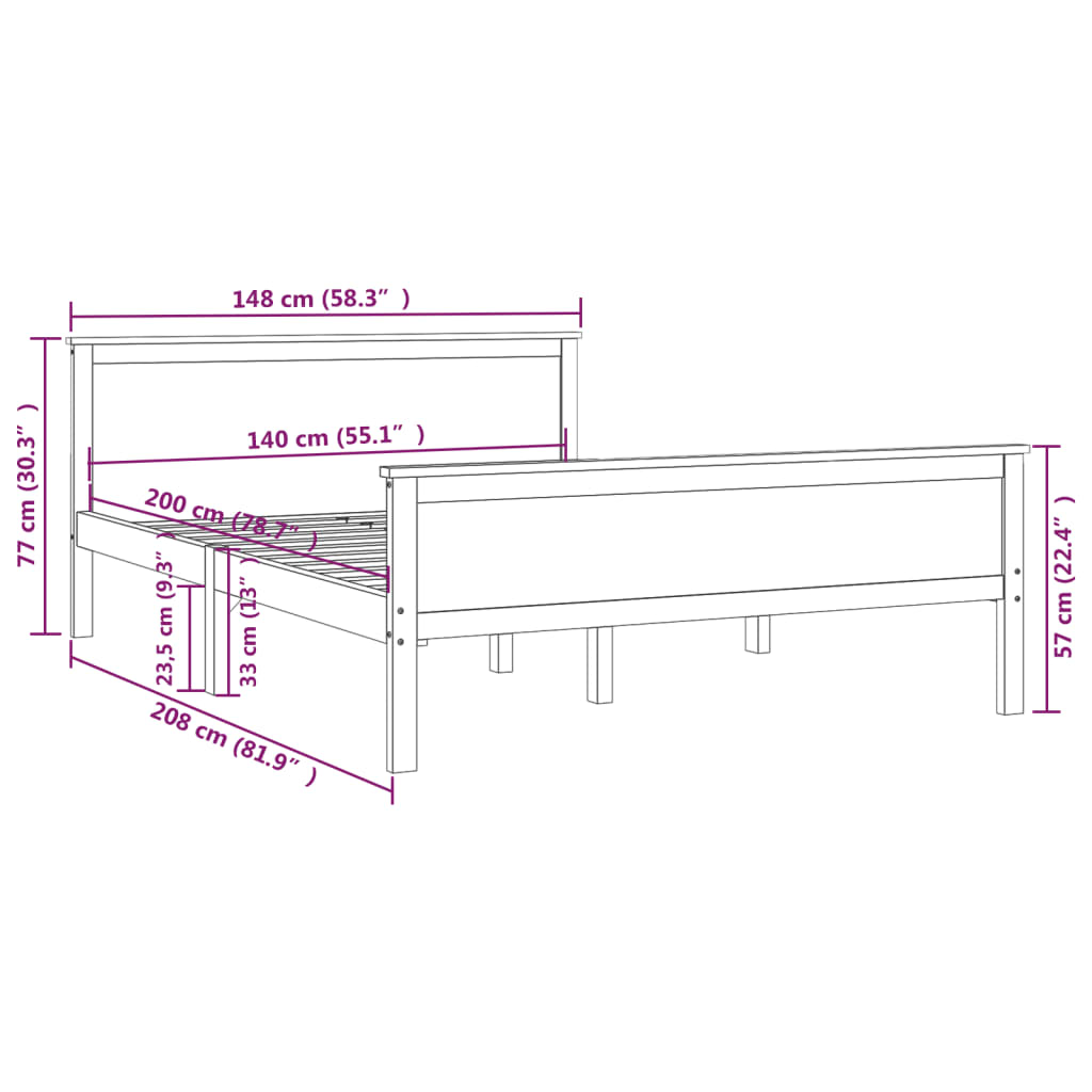 Bed Frame without Mattress Solid Wood Pine 140x200 cm