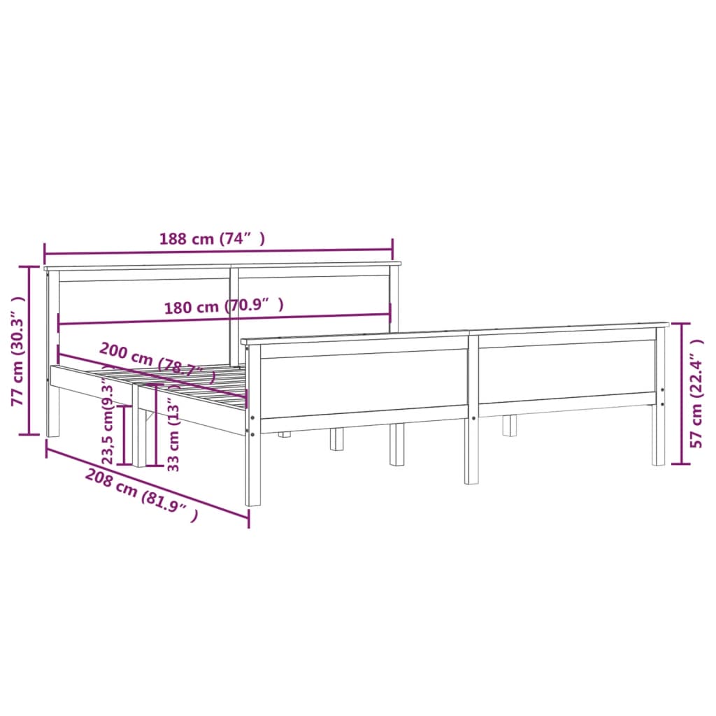 Bed Frame without Mattress Solid Wood Pine 180x200 cm Super King