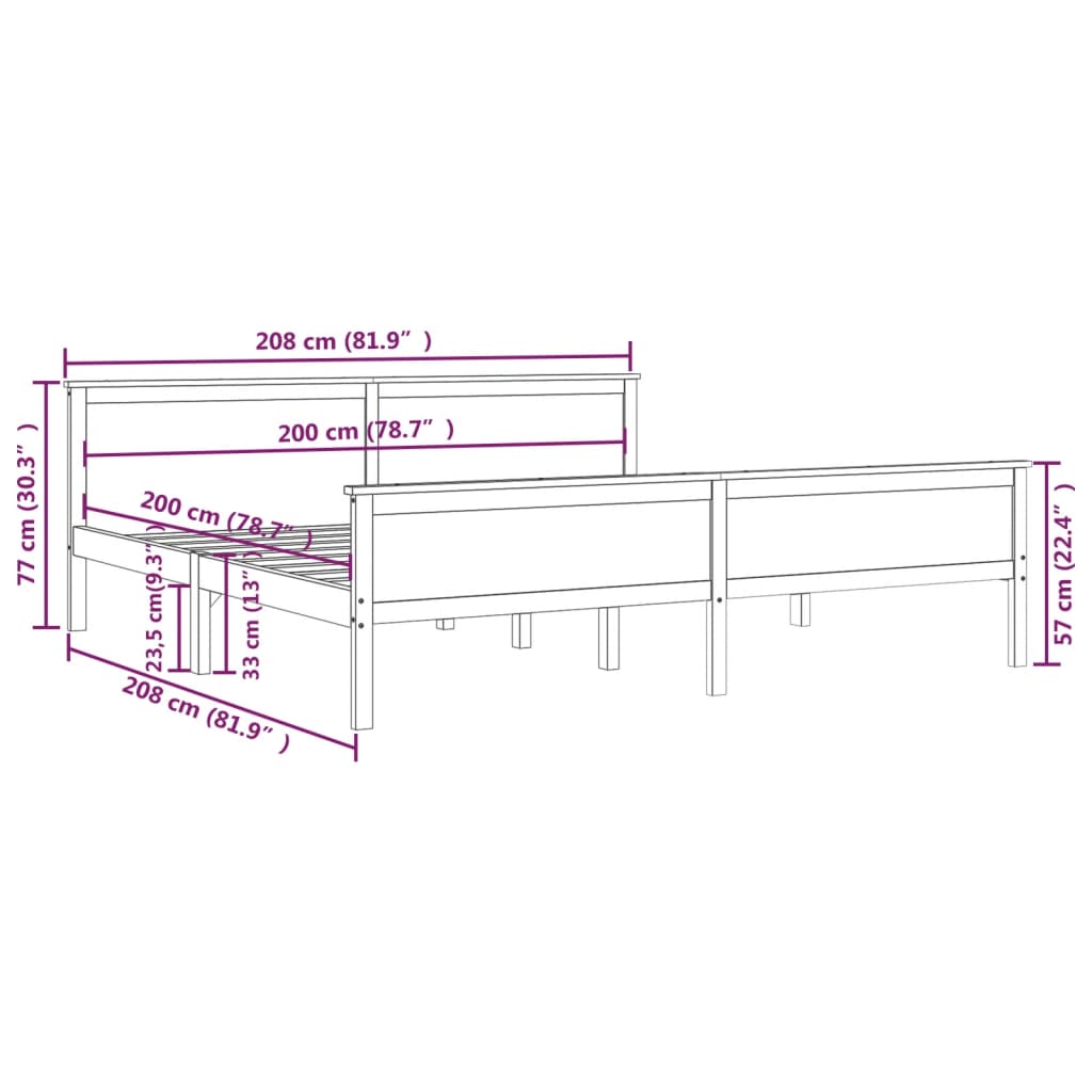 Bed Frame without Mattress Honey Brown Solid Wood Pine 200x200cm