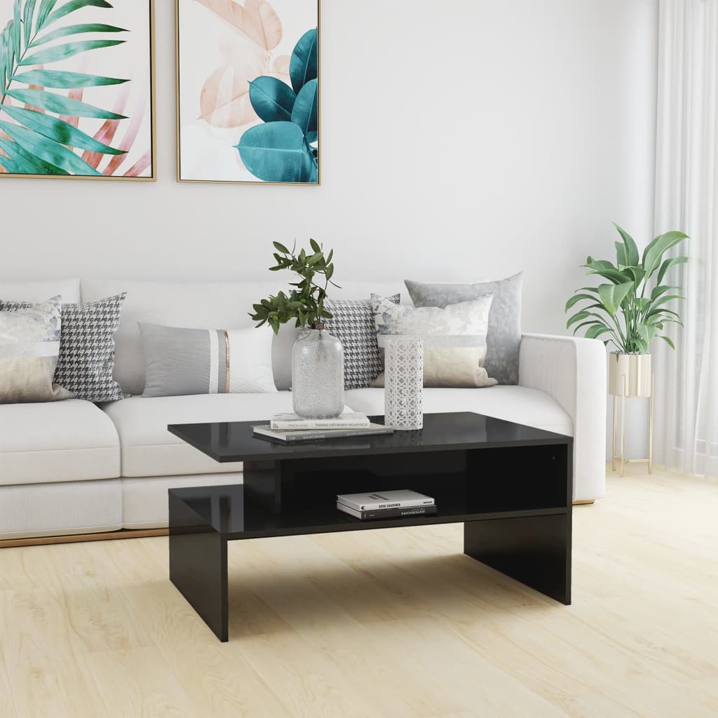 Coffee Table High Gloss Grey 90x60x42.5 cm Engineered Wood