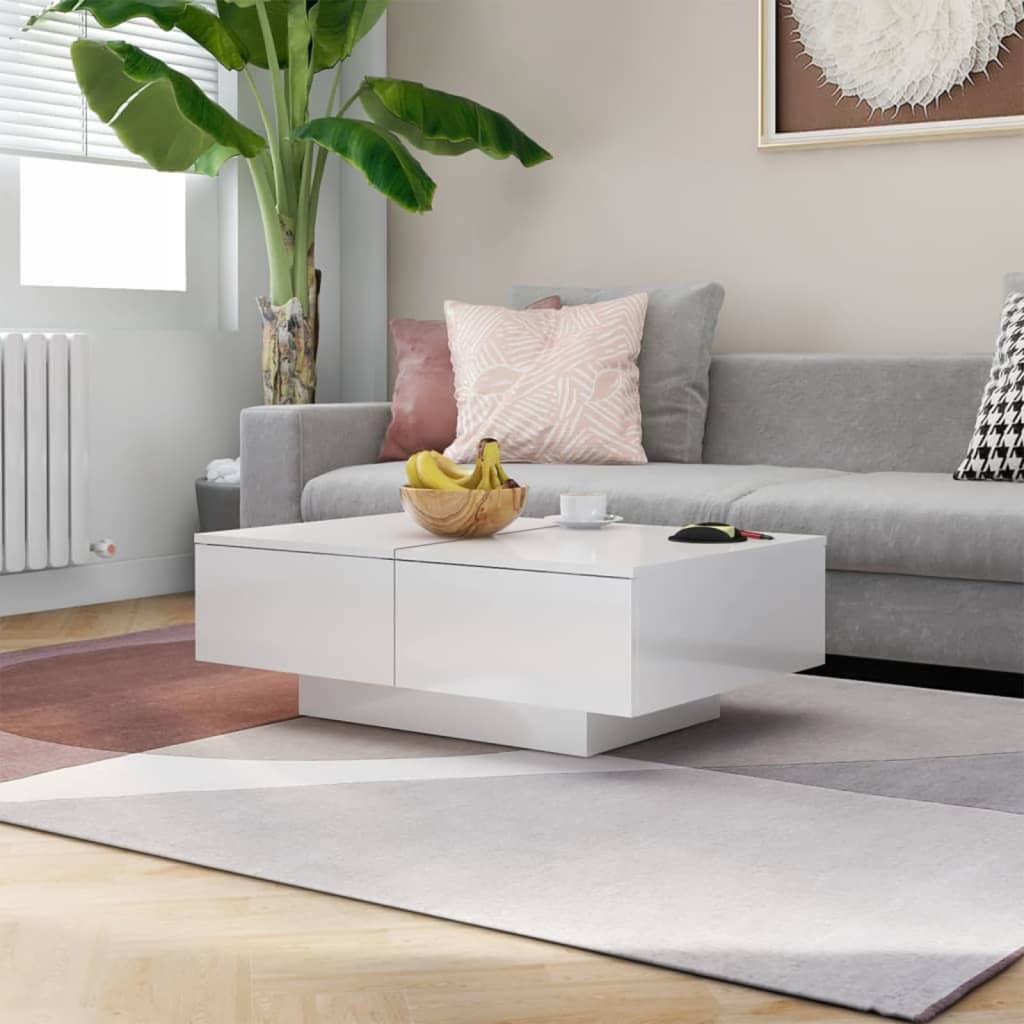 Coffee Table High Gloss White 90x60x31 cm Engineered Wood