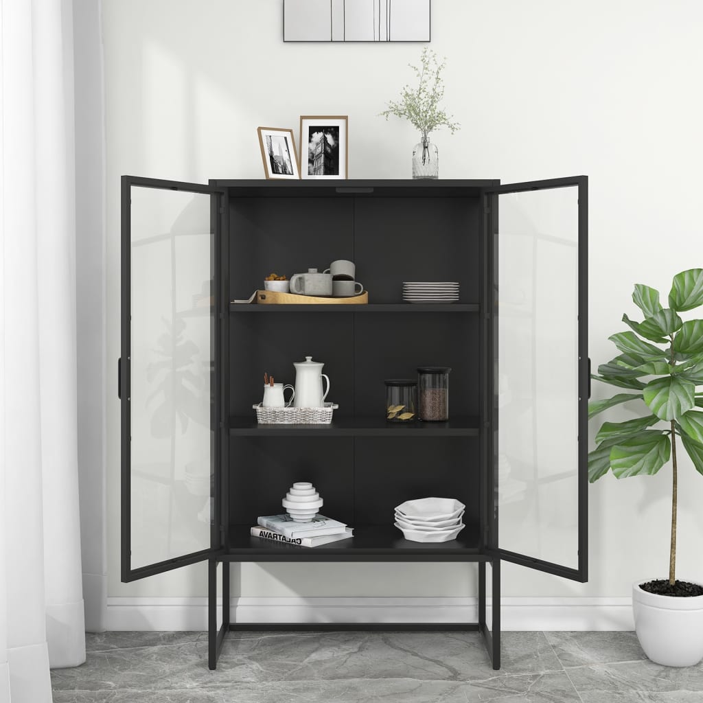 Highboard Black 80x35x135 cm Steel and Tempered Glass