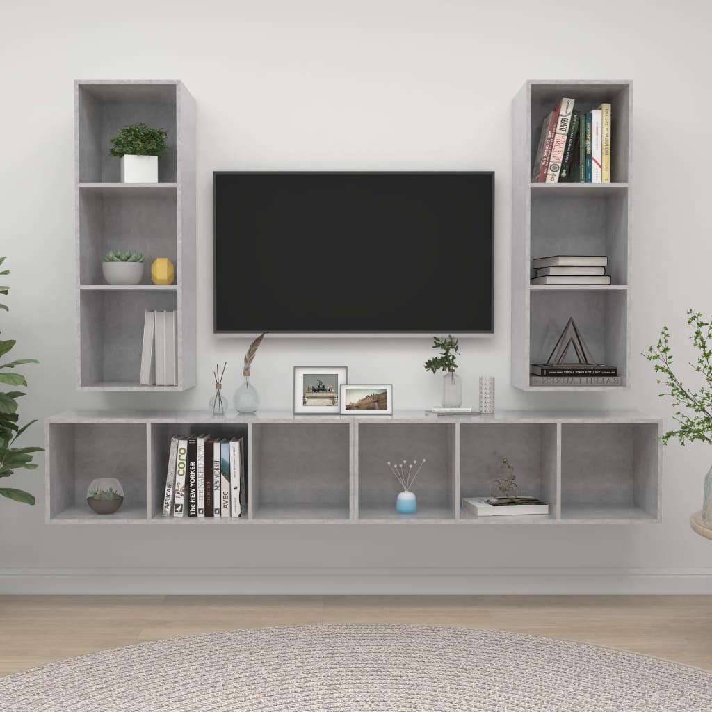 Wall-mounted TV Cabinets 4 pcs Concrete Grey Engineered Wood