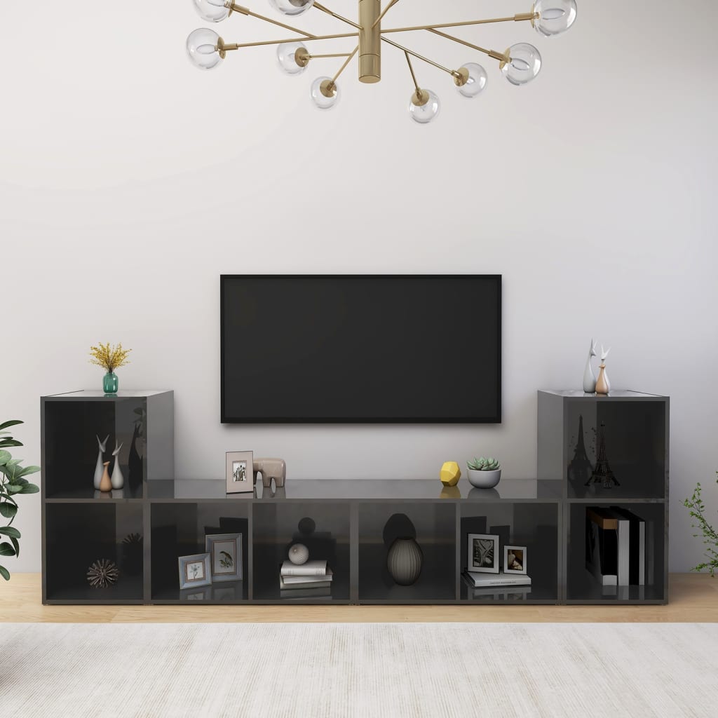 TV Cabinets 4 pcs High Gloss Grey 72x35x36.5 cm Engineered Wood