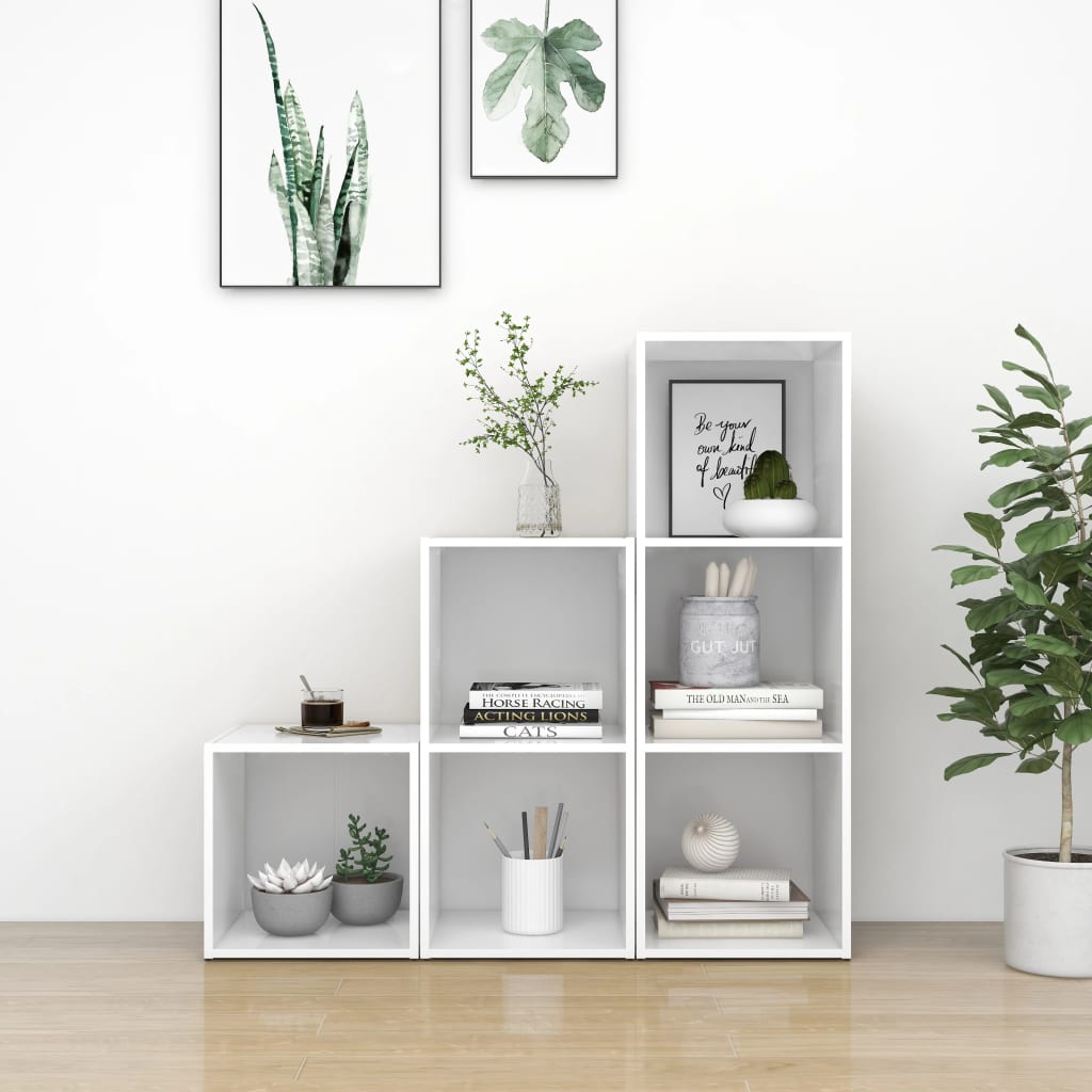 3 Piece TV Cabinet Set White Engineered Wood