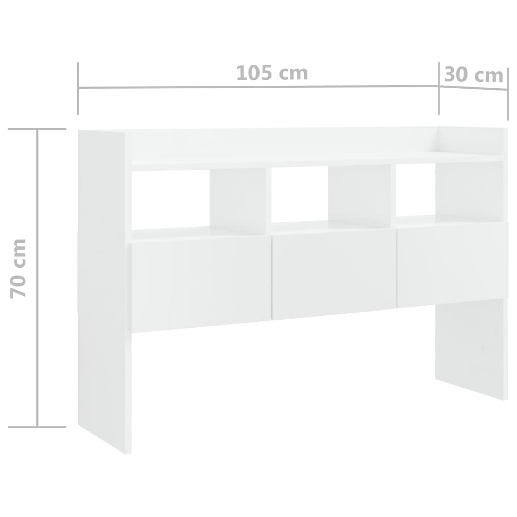Sideboard High Gloss White 105x30x70 cm Engineered Wood