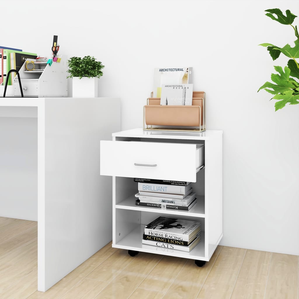 Rolling Cabinet High Gloss White 46x36x59 cm Engineered Wood
