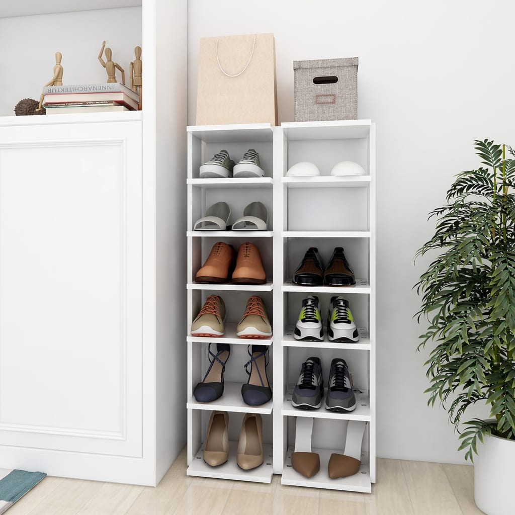 Modern Wooden 2pcs Open Shoe Storage Cabinet Wood Trainer Organiser Units