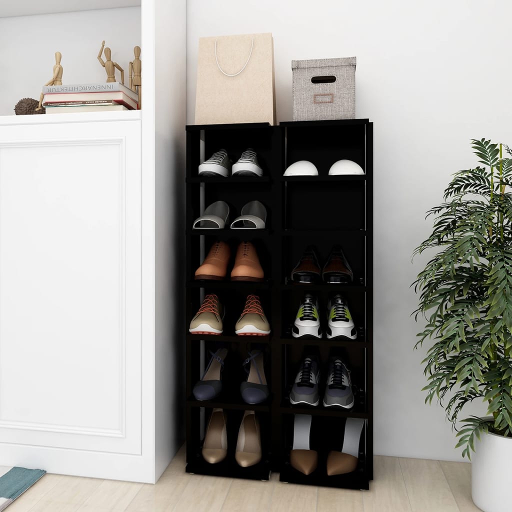 Modern Wooden 2pcs Open Shoe Storage Cabinet Wood Trainer Organiser Units