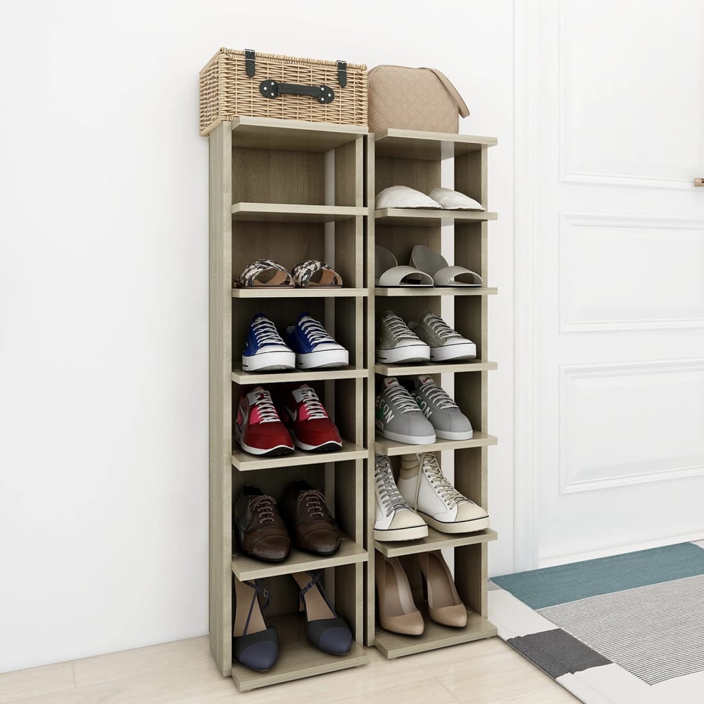 Modern Wooden 2pcs Open Shoe Storage Cabinet Wood Trainer Organiser Units