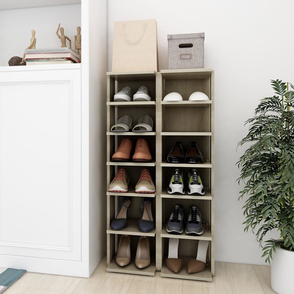 Modern Wooden 2pcs Open Shoe Storage Cabinet Wood Trainer Organiser Units
