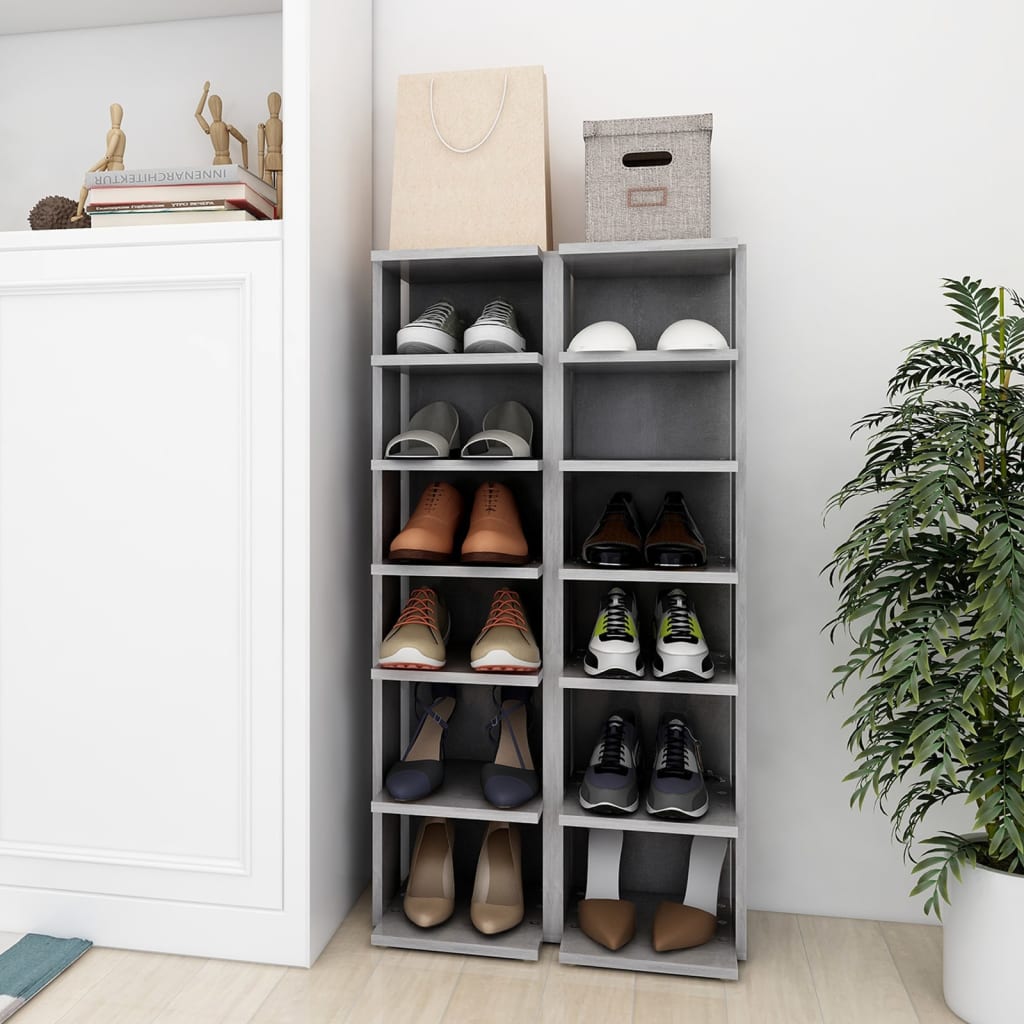 Modern Wooden 2pcs Open Shoe Storage Cabinet Wood Trainer Organiser Units