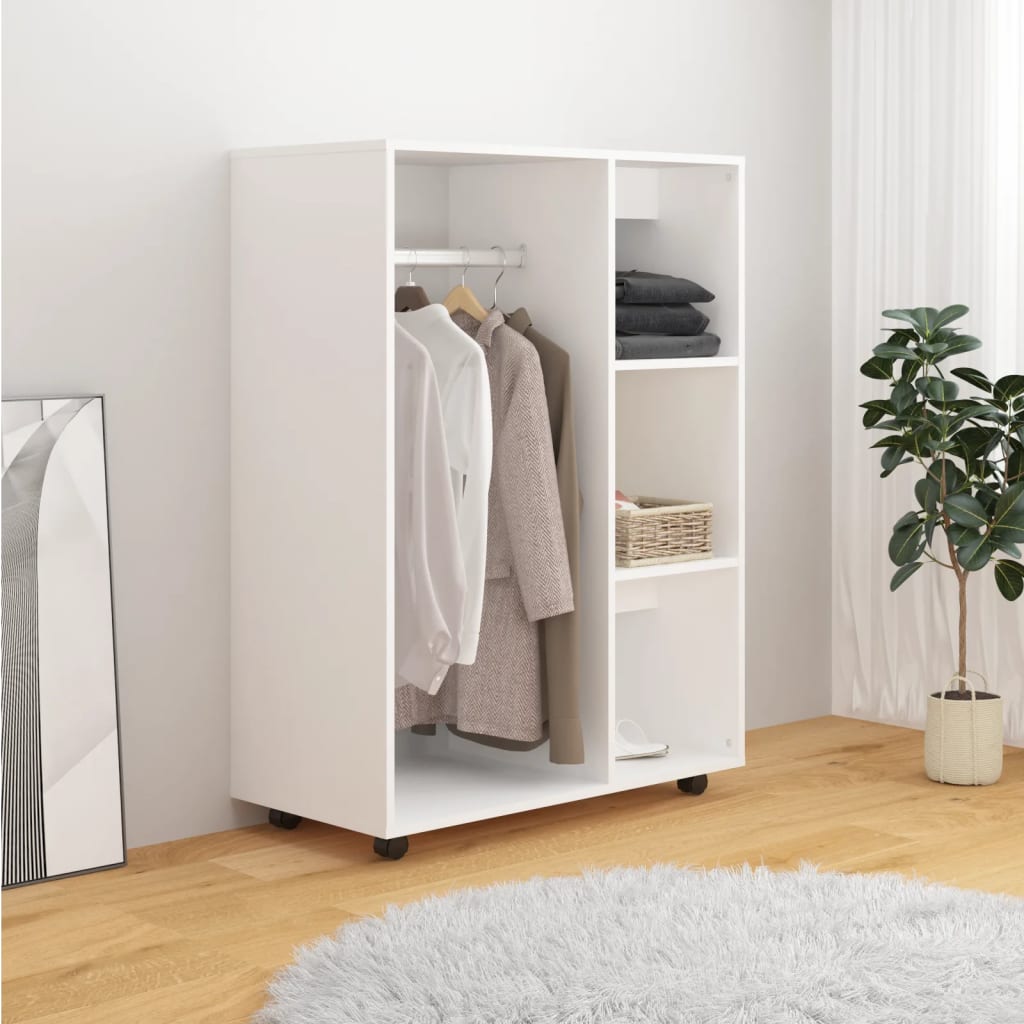Modern Wooden Open Bedroom Wardrobe With Hanging Clothes Rail & Shelves