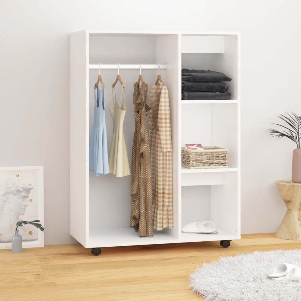 Modern Wooden Open Bedroom Wardrobe With Hanging Clothes Rail & Shelves
