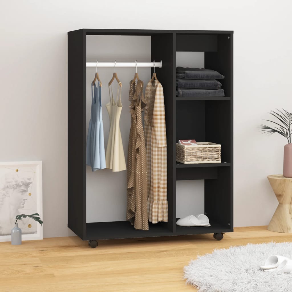 Modern Wooden Open Bedroom Wardrobe With Hanging Clothes Rail & Shelves